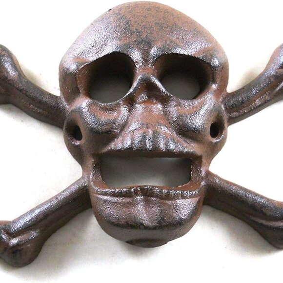 Cast Iron Wall Mounted Skull & Crossbones Bottle Opener - Picture 1 of 3